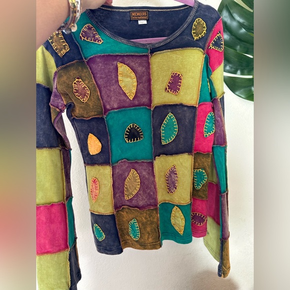 Anthropologie Tops - Anthropologie Colorful Patchwork Long Sleeve Top